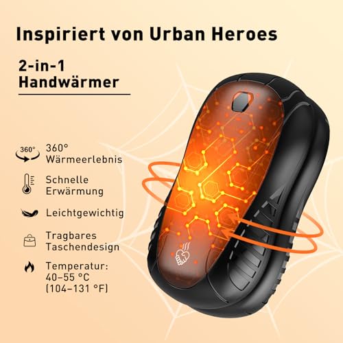 FANDLISS Handwärmer Elektrisch Split 2er-Pack,Wiederaufladbar Handwärmer USB,3 Heizmodi Tragbare Elektrischer Taschenwärmer für Outdoor im Winter 6000mAh,Handwärmer Wiederaufladbar für Outdoor Sport – Bild 3
