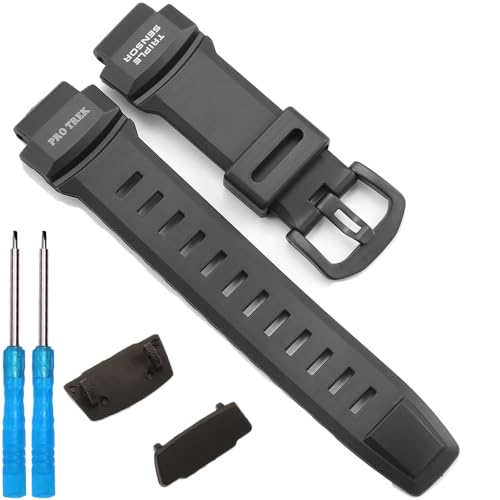 Resin Band Compatible with Casio PRW3500 Series Men's Sport Watch Strap 10412702 Pathfinder Replacement Band For Pro Trek PRG260 PRG550 Bracelet (Black strap black buckle)