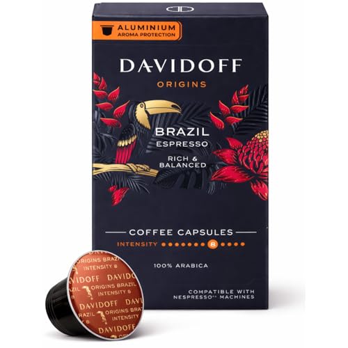 Image of Davidoff Origins Brazil Espresso Coffee Capsules (10 Pods) 55g Box By Cougar | 100% Arabica Coffee | Rich & Balanced Espresso | Intensity 8 | Aluminium Capsules Compatible with Nespresso Machines - (Imported)