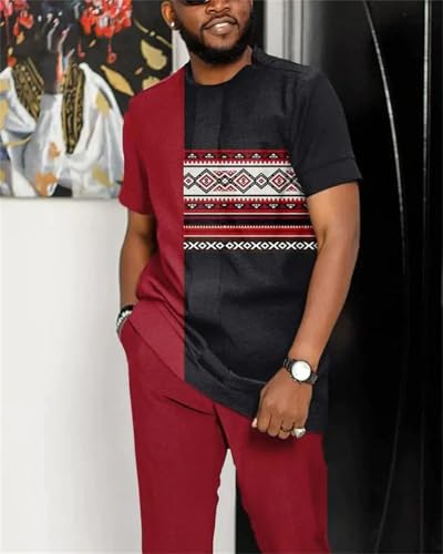 Men’s Casual Patchwork T-Shirt & Elastic Pants Set Summer Streetwear Two-Piece3