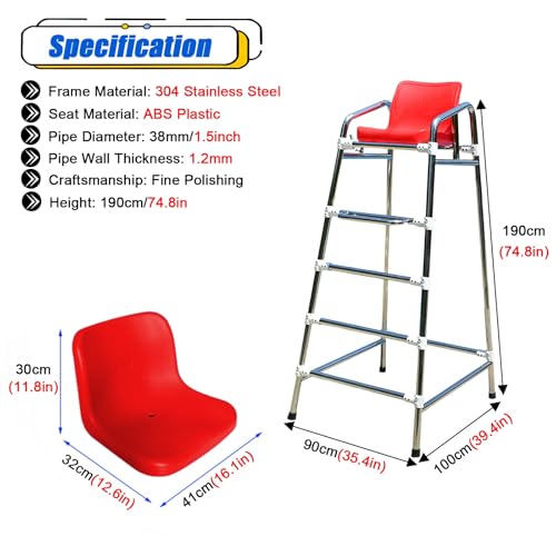 Silla salvavidas piscina acero inoxidable 190 cm roja miniatura 2