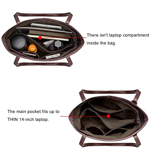 S-Zone Vintage Genuine Leather Tote Shoulder Bag Handbag Big Large Capacity, Coffee, Large - Image 6