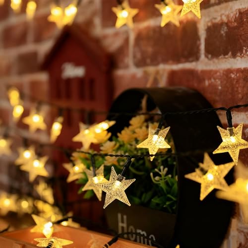 Quintrost Guirlande Lumineuse Étoile Solaire Extérieure, 6.5M 30 LED Guirlandes Lumineuses Étanche 8 Modes, Lumière Décoration pour Noël, Jardin, Cour, Fête, Mariage, Anniversaire, Blanc Chaud