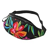 Sac banane de sport avec fermeture éclair et trou pour écouteurs, sac banane de course avec ceinture réglable pour homme et femme, Fleur hawaïenne colorée., Taille unique