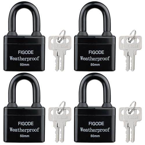 Image of FIGODE Outdoor Waterproof Padlocks, Covered Heavy Duty Laminated Steel Locks, Large Sturdy Locks, 2.2 in. Wide, 4 Locks Same Key, Standard Shackle