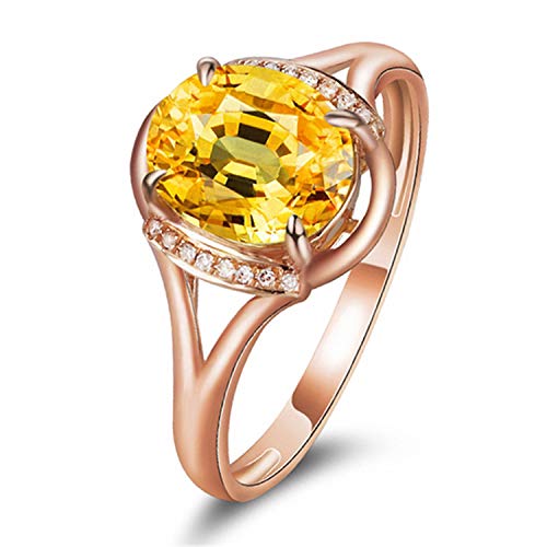 18K Yellow Gold Yellow Citrine and CZ Women's Engagement Ring (2 Ct Oval Gemstone Birthstone, Available 6,7,8,9,10) (8)