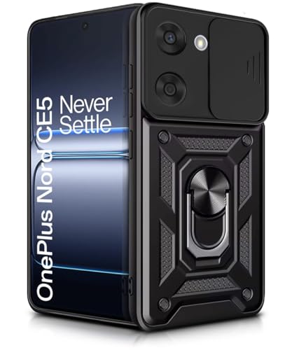 Image of WOW IMAGINE Tough Armor Bumper Mobile Back Case for 1+ OnePlus Nord CE 5 5G | Sliding Camera Shield Cover | Shock Proof 360 Protection | Hybrid PC + TPU | Ring Holder with Kickstand - Black