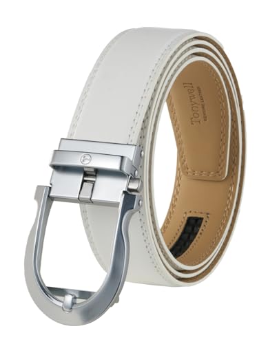 Image of Tonywell Men's Leather Ratchet Belt, 1 3 /8 inch Adjustable Dress Belt, Trim to Fit