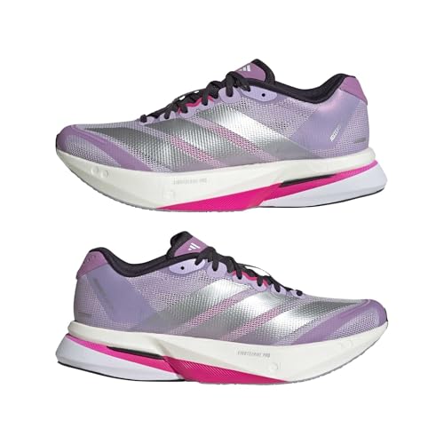 Image of adidas, Womens, Adizero Boston 13 Running Shoes, Powder Plum /Silver Metallic /Shock Pink, 6, B - Medium