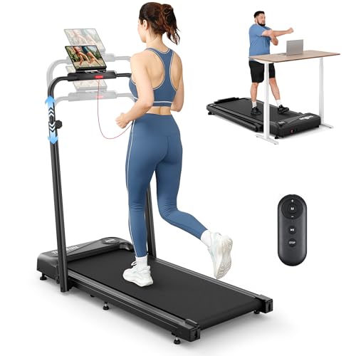 Image of THERUN Walking Pad, 2 in 1 Foldable Treadmills for Home, 2.5HP Under Desk with Handle Bar, 16 inch Widened Running Belt, Treadmill with Remote Control & LED Touch Screen