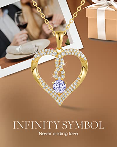 Louisa Secret Birthstone Heart Necklaces For Women, 18K Gold Plated And 925 Sterling Silver Infinity Forever Love Pendant Necklaces, June Birthday Anniversary Jewelry Gift For Her Wife Mom #TOP4