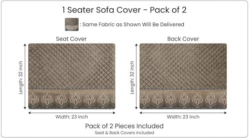 Image of Velvet 1 Seater Sofa Cover Fully Covered | Anti Skid Non Slip | Plain Mud Brown | Sofa Slipcover for Living Room