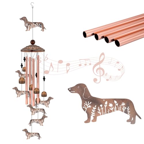 Dachshund Wind Chimes for Outside, Metal Wiener Dog Gifts for Women/Men
