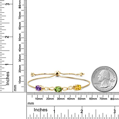 18K Yellow Gold Plated Silver Customized and Personalized 3 Gemstone Birthstone and White Lab Grown Diamond Tennis Infinity Bracelet For Women (2.27 Cttw, Oval 7X5MM, Fully Adjustable Up to 9 Inch)3