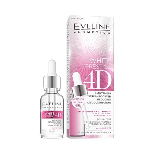 EVELINE COSMETICS White Prestige 4d Skin Lightening Serum, Nourish and Moisturize the Skin, Booster Reducing Discolouration, Protection from UV Damage, Skin Brightening Serum for Men & Women, Suitable for All Skin Types - 18ml