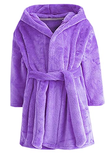 SHUCHENG Kids Girl's Classic Solid Color Robe Soft Flannel Sleepwear Hooded Bathrobes, Lavender 9-10 Years = Tag 150