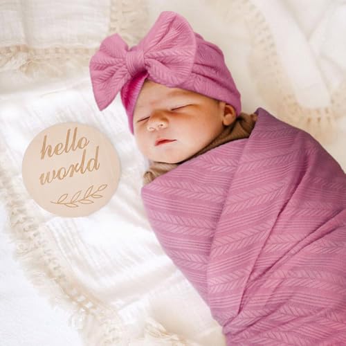 Image of AQOKKA Newborn Receiving Blanket with Bow Hat Mittens Wooden Card Set Wheat-Pattern Newborns Toddler Baby Boy Girl Nursery Swaddle Wrap