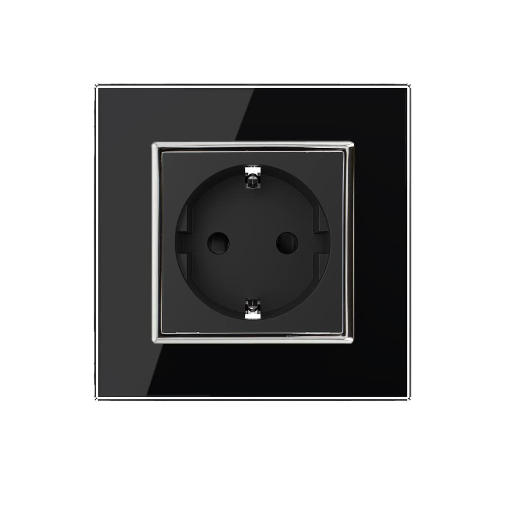 Livolo Schuko - Enchufe de pared (10 unidades, incluye marco de cristal de cristal), color negro