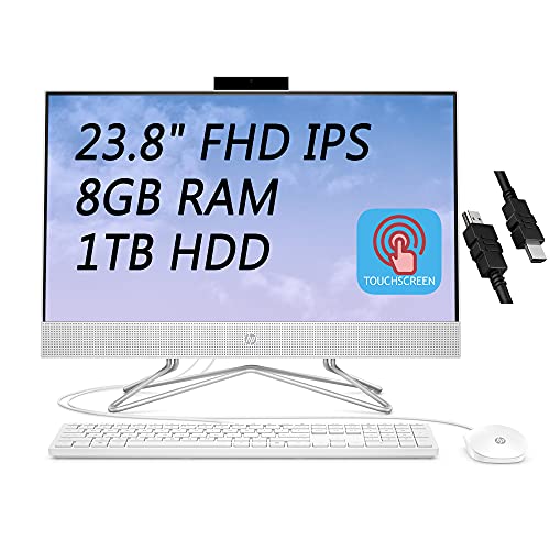2021 Flagship HP 24 All-in-One Desktop Computer 23.8" FHD IPS Touchscreen Intel Quad-Core Pentium Silver J5040 8GB RAM 1TB HDD DVD-RW WiFi Bluetooth Webcam Win10 + iCarp HDMI Cable