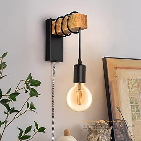 Zompoo Industrial Rustic Wood Cage Wall Lamp with Lift Design, Farmhouse Balck Plug in Wall Sconce Fixture, Vintage Hanging Wall Light Decoration for Indoor Living Room Restaurant Bedroom Cover