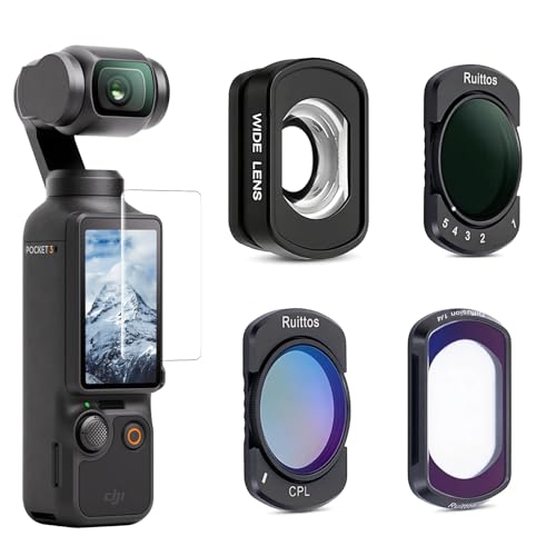 4-Pack Magnetic Filter Set for DJI Osmo Pocket 4/3, Includes ND2-32 Variable ND, CPL, 1/4 Black Mist Diffusion, and Wide-Angle Lens, with Storage Case and LCD Protector for Vlogging & Filmmaking by Ruittos - Used condition - US$28.49