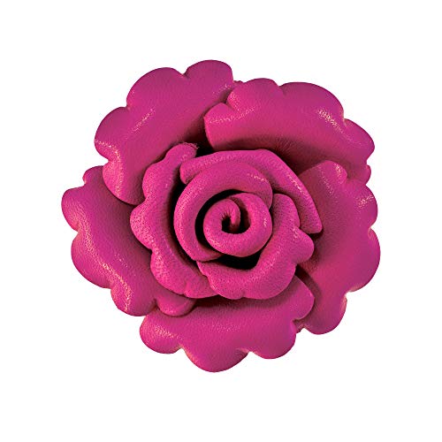 Image of AeraVida Enchanted Genuine Leather Rose Blossom Brooch Pin & Hair Clip | Floral Handmade Accessory for Women | Colorful Pink, Yellow, or Orange Flower Pin for Hair, Dress, or Lapel