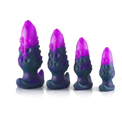 Image of ferch Anal Plug Butt Plug with Safe T-Shaped Base Mixed-Color Silicone Prostate Massager Dilator Sex Toy for Women Men Masturbation (5.2in)