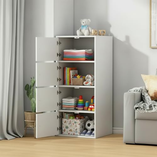 Image of Mevigo Foldable Wooden Wardrobe for Bedroom | 4-Shelf Engineered Wood Storage Cabinet | Collapsible Cupboard Almirah for Clothes | Space Saving Wooden Wardrobe with Door (White