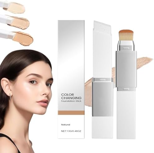 2 in 1 Korean Color Changing Foundation Stick with Brush, Cover Cream Stick Foundation, Medium to Full Coverage Dewy Finish Base Makeup, Moisturizing Makeup, for All Skin Types (Natural)
