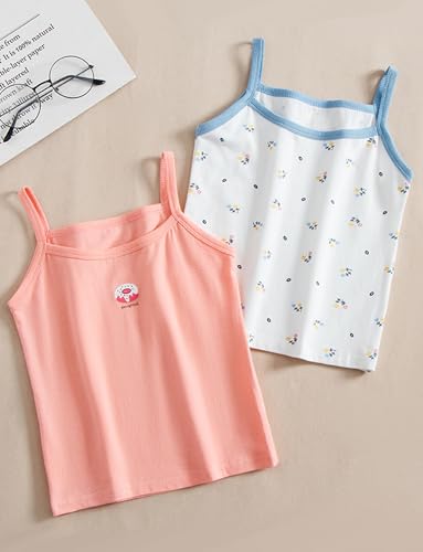 Image of SEAUR Toddler Girls Cotton Camisole Cute Tank Tops Tagless Sleeveless Undershirt Spaghetti Strap Flower Clothes