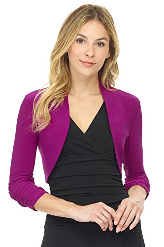 Image of Rekucci Women's Chic Soft Knit Stretch Bolero Shrug with Ruched Sleeves
