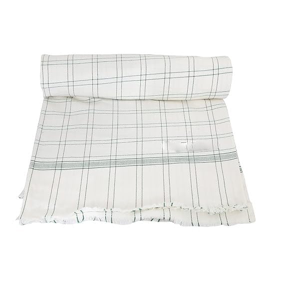 Image of 100% Cotton Soft Beautiful Big Check Single Bed Size Skin Friendly Summer AC Blanket /Khes /Dohar /Top Sheet Set /Chadar (Green Check)