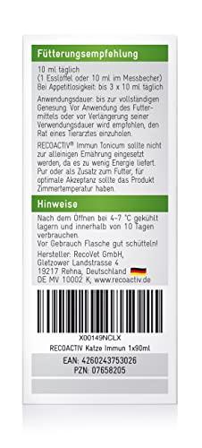 RECOACTIV Immun Tonicum für Katzen - 1 x 90 ml - Diät-Ergänzungsfuttermittel & Appetitanreger zur Anwendung bei Untergewicht, Mangelerscheinungen, gestörter Nahrungsaufnahme und in der Rekonvaleszenz