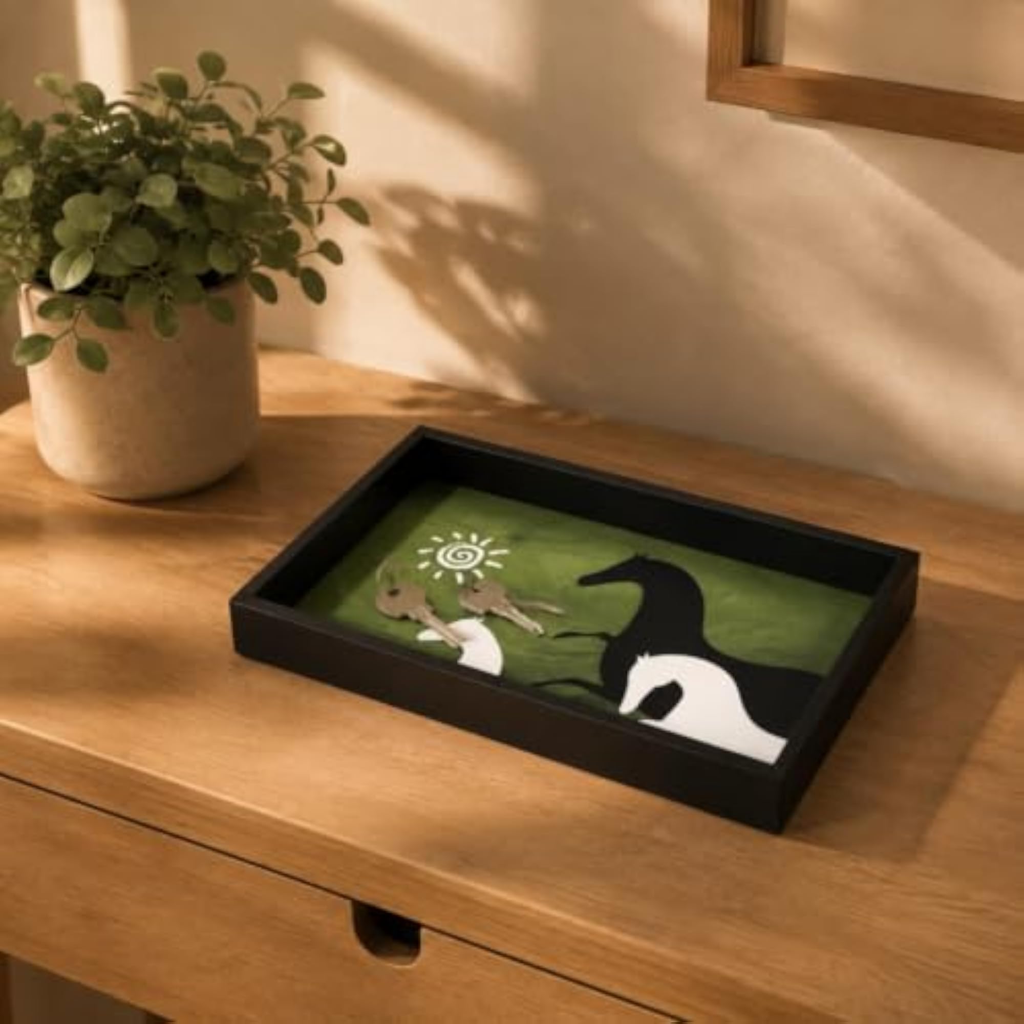 Decorative Rectangular Tabletop Storage Tray with Horse Motif