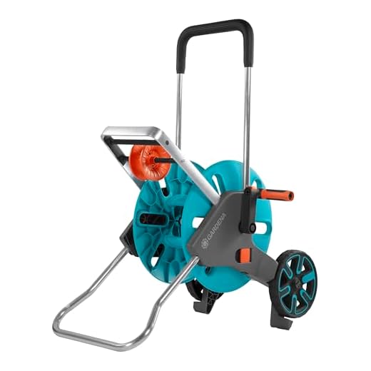 GARDENA AquaRoll M Easy: Slangvagn med kapacitet för upp till 60 m slang, extra stabil, med smidig slangstyrning i robust metallram, droppskydd, montering kräver inga verktyg (18515-20)