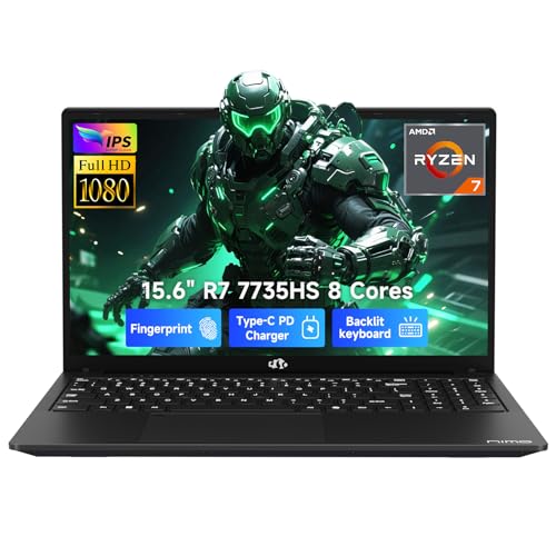 NIMO Light Gaming Laptop, 15.6" FHD IPS Display, AMD R7 7735HS (Up to 4.75 GHz, Beat i7-12650H) Work Computer with 16GB DDR5 RAM 256GB SSD, 180&deg; Vewing, Radeon 680M, Portable for Business, College