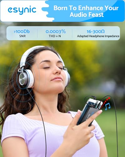 ESynic Amp pour casque basse - Remboursé 3.5MM HiFi Amplificateur d'écouteur audio avec boîtier en alliage d'aluminium bass &12H Temps de jeu-0.005% THD pour MP3/Phone/PC/Laptop/Car (3.5mm AUX)