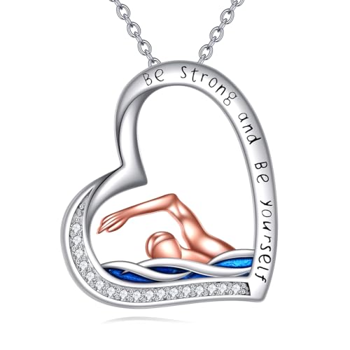 YFN Collana da nuoto in argento 925 Sport Ciondolo Cuore Gioielli Regali per Nuotatori Donne