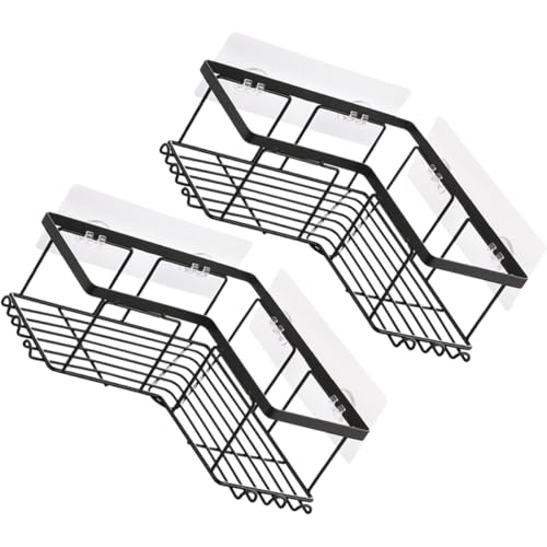 Alipis 2 Piezas estante de la esquina limpiadores carro rincón de ducha de tensión dispensador doble Hundir estanterias almacenaje estanterias trastero baño ducha de pared acero carbono