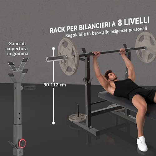 Homcom Panca Da Palestra Pieghevole Con Supporto Per Bilanciere Regolabile In 8 Posizioni, Panca Pesi In Acciaio E Pu Per Palestra Casa, Portata 220 Kg, 140X73X98-122 Cm, Grigio - 5