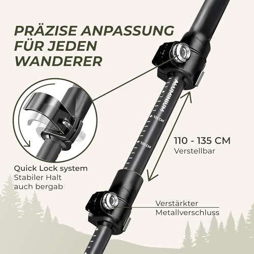 Zenacross® Wanderstöcke Teleskop Aluminium - Nordic Walking Stöcke Damen/Herren Ultraleichte - Trekkingstöcke Einstellbar mit Natürlich Kork Griff 4