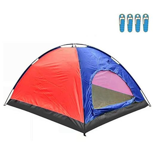 hyu Tienda de Campaña para 4 Personas Impermeable Acampar Camping Carpa Tipo IGLU Azul-Rojo