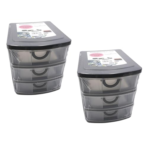 2er Set Schubladenbox Kunststoff 19 x 14,5 x 16 cm 3 Schubladen Organizer Stapelbar Sortierbox Kleinteilebox