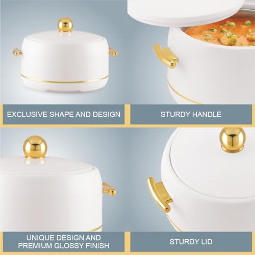 Image of Modware Atlantis Casserole 2500ml Elegant Design Premium Hot Pot, Retains Temperature for Hours, Insulated Inner Steel Casserole for Roti, Hot Box for Home, Chapati Box, Serving Bowl with Lid (White)