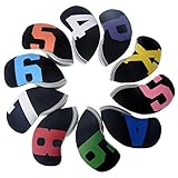 Loigohon ゴルフアイアンヘッドカバー10個セット – 厚手ネオプレン製で衝撃保護、番号タグ付きで識別簡単 (c)