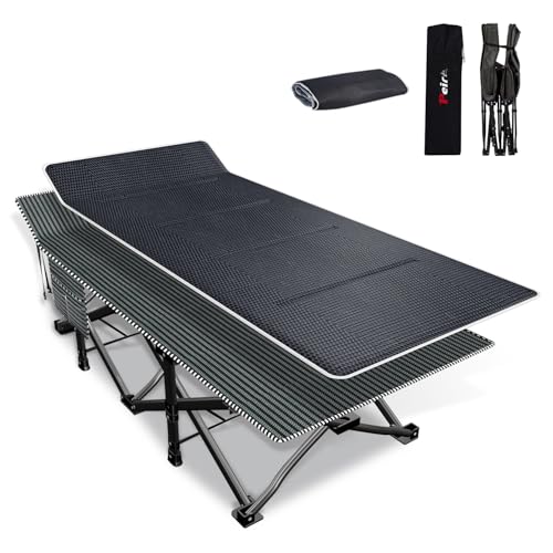 Peirhw Camping Bed Folding Guest Bed with Mattress, Folding Camp Beds for Adults, Extra Wide Camping Cot Supports 200kg, Lightweight Portable Lounger for Travel