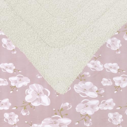 Image of Homestan Sherpa Fleece AC Blanket for Winter, Single 60x90 inch | Cherry Blossom, All Season Comforter, Reversible 400 GSM Quilt, No Filling, Soft & Warm Throw, Breathable