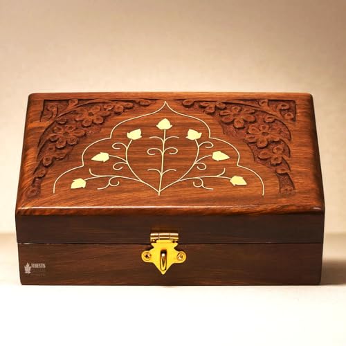 Image of Wooden Box| Jewellery Box| Decorative Case| Kit| Vanity| Organiser For Women, Necklaces, cash, gold (6X4 Inches, Crown)