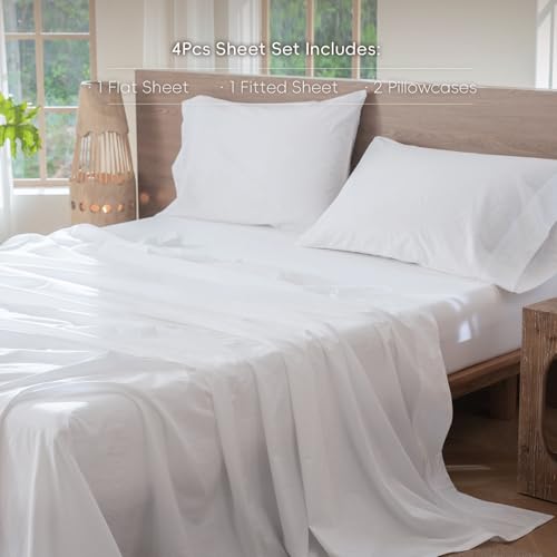 Image of MooMee Sheet Set 100% Washed Cotton Linen-Like Extra Deep Pocket Full | Relaxed Linen-like Texture. Soft, Breathable & Lightweight Comfort. 15-19 inch Extra Deep Pocket with All-around Elastic