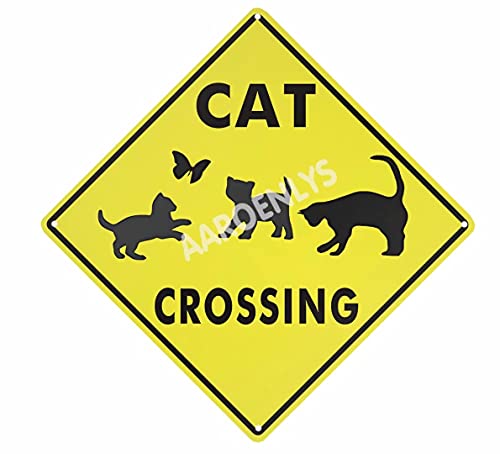 AAROENLYS Metal Tin Sign Cat Crossing Xing Farm Organic Country Yard Sign Aluminum Street Sign for Indoor Outdoor Home Decor Wall Decoration 12x12 Inch, 12 X 12 IN